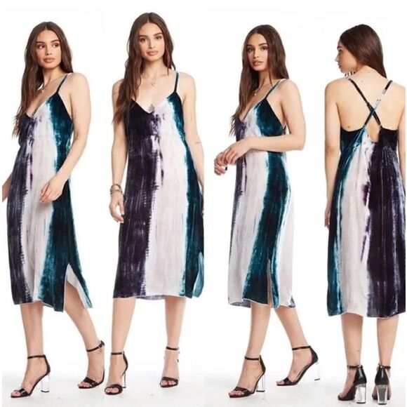 CHASER Velvet Tie Dye Midi Dress Women Medium Boho Wedding Festival Water Silk - Picture 1 of 12